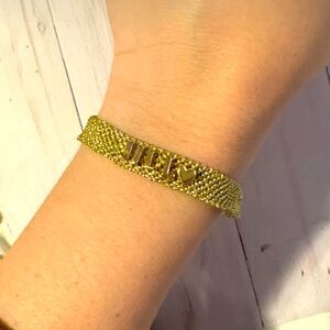 Gold costume Mesh Bracelet with Heart Accent and Jill personalization